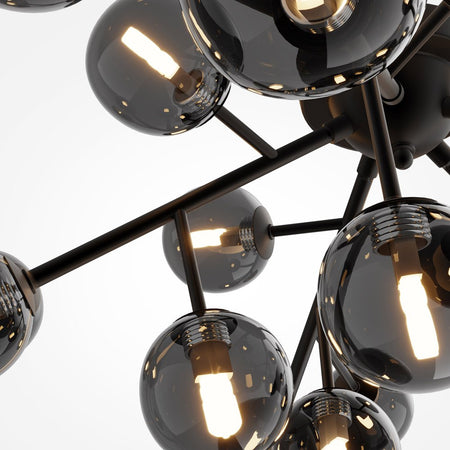 Plafoniera Contemporanea Dallas Metallo Nero 20 Luci Diffusori Vetro Specchiato