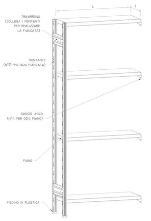 MODULO AGGIUNTIVO scaffalatura metallica per magazzino Zincata cm. 120x50x150h