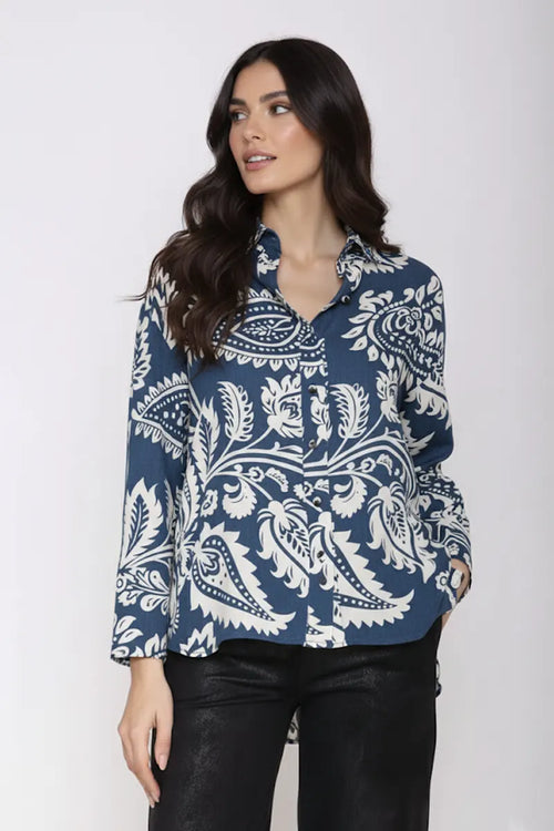 MOKI-B | Camicia manica lunga fantasia foglie