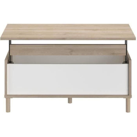 Tavolino sollevabile MORPHOS - L 100 x P 50 x H 43,6 cm - Rettangolare - Decoro Bianco / Rovere - PARISOT