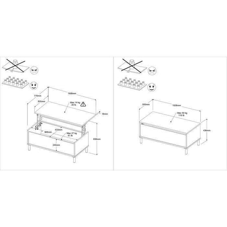 Tavolino sollevabile MORPHOS - L 100 x P 50 x H 43,6 cm - Rettangolare - Decoro Bianco / Rovere - PARISOT