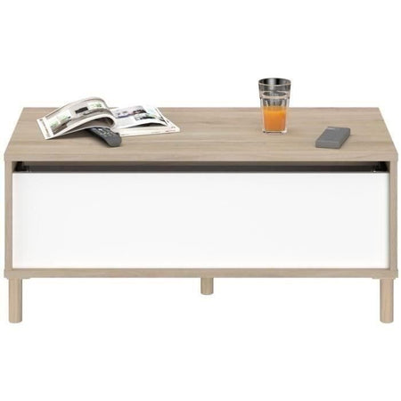 Tavolino sollevabile MORPHOS - L 100 x P 50 x H 43,6 cm - Rettangolare - Decoro Bianco / Rovere - PARISOT