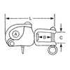 Moschett.Spinnaker C/Grillo Mm.70 C.Rottura Kg1800 Dimensioni: L 65Mm. A 13Mm. B 10Mm. C 10Mm