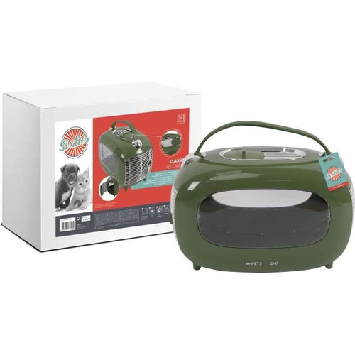 Box trasporto - M PETS - SIXTIES Classic - Maniglia - Tracolla - Apertura laterale - 5 kg max - Verde