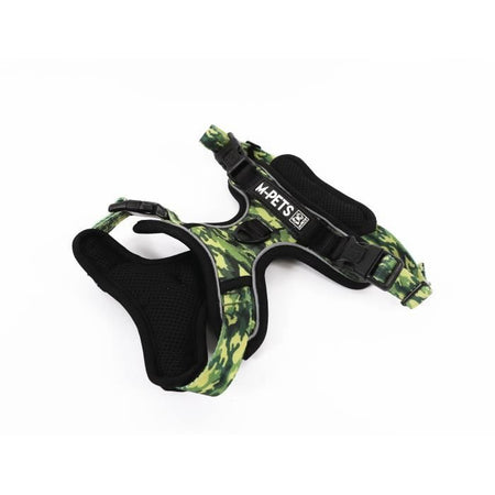Pettorina - M PETS - HIKING - Camouflage M - Tessuto imbottito - Clip di sicurezza - Maniglia - Guinzaglio posteriore/anteriore