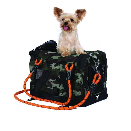 Borsa da trasporto - M PETS - REMIX 2 in 1 Camouflage & Orange - 41 x 28 x 28 cm - Pieghevole - Leggera - Cintura a pettorina