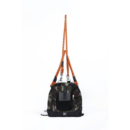 Borsa da trasporto - M PETS - REMIX 2 in 1 Camouflage & Orange - 41 x 28 x 28 cm - Pieghevole - Leggera - Cintura a pettorina