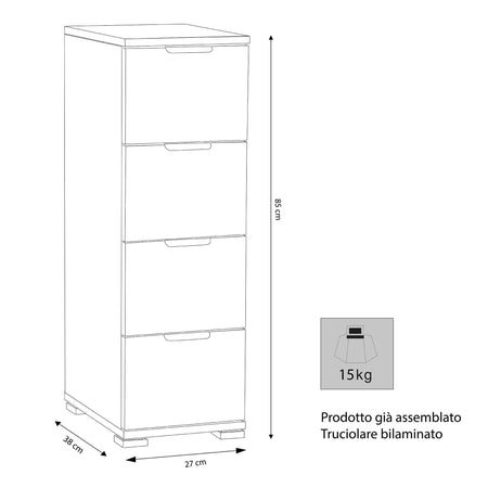 NANO - cassettiera 4 cassetti Rovere grigio