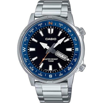 Casio Collection - Orologio Da Polso Da Uomo Al Quarzo Casual Bracciale E Cassa In Acciaio Inox Di Colore Grigio Quadrante Analogico Nero MTD-130D-1A2VDF