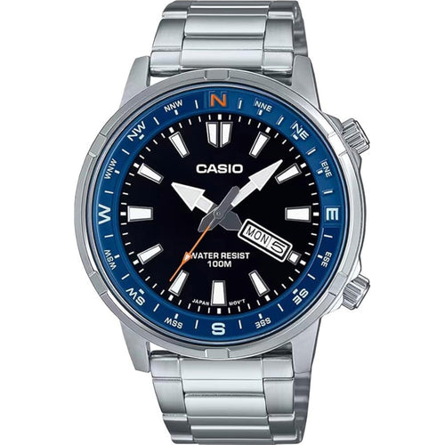 Casio Collection - Orologio Da Polso Da Uomo Al Quarzo Casual Bracciale E Cassa In Acciaio Inox Di Colore Grigio Quadrante Analogico Nero MTD-130D-1A2VDF