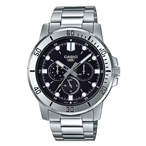 Casio MTP-VD300D-1E-Orologio al quarzo con quadrante nero e bracciale in acciaio