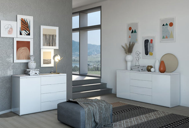 Cassettiera multiuso "Mundi" con 4 cassetti e 2 ante Bianco Laccato h 82 cm