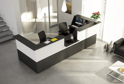 Reception ad angolo con piano di appoggio per ufficio cm. 432x156x117h
