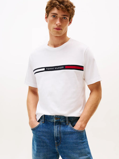 T-shirt uomo Tommy Hilfiger bianca con logo e fascia iconica – Cotone regular fit MW0MW36498YBR