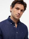 Camicia uomo Tommy Hilfiger in lino regular fit blu MW0MW41530
