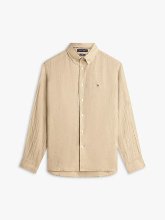 Camicia uomo Tommy Hilfiger in lino regular fit beige MW0MW41530RBT