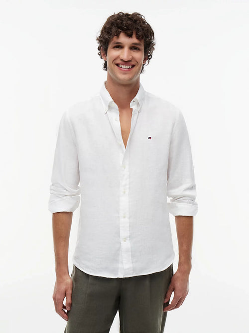Camicia uomo Tommy Hilfiger in lino regular fit bianca MW0MW41530YBR