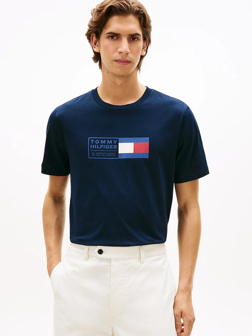 Tommy Hilfiger T-shirt uomo in cotone con logo NYC blu regular fit