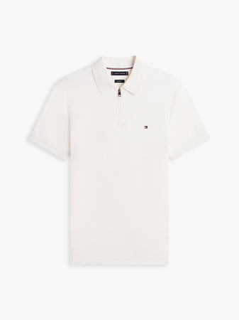 Tommy Hilfiger polo uomo in cotone interlock con zip bianca regular fit