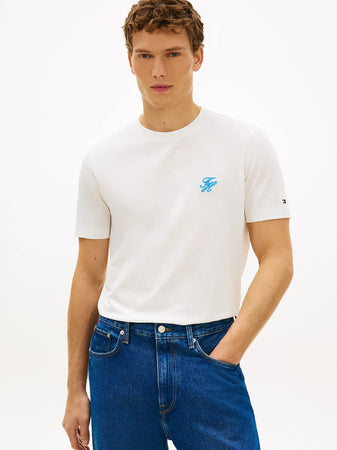 T-shirt uomo Tommy Hilfiger in cotone mercerizzato con logo ricamato bianca MW0MW43066YBL