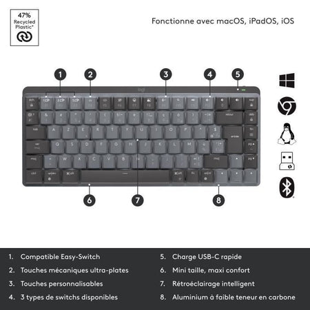Logitech - Tastiera Wireless - MX - Meccanica - Performance Retroilluminata - Grafite