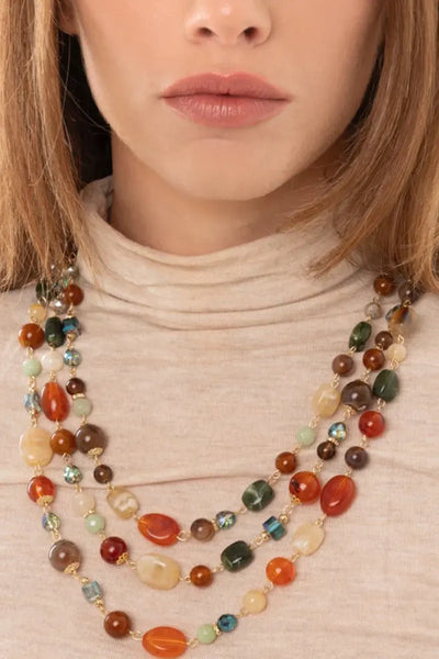 MYA ACCESSORIES | Collana a tre fili con pietre in acrilico e vetro