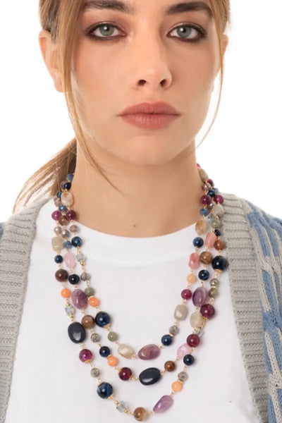 MYA ACCESSORIES | Collana a tre fili con pietre in acrilico e vetro