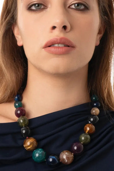 MYA ACCESSORIES | Collana girocollo con sfere in acrilico e vetro