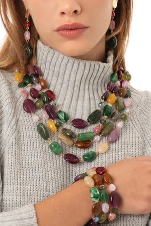MYA ACCESSORIES | Collana girocollo multifilo con pietre