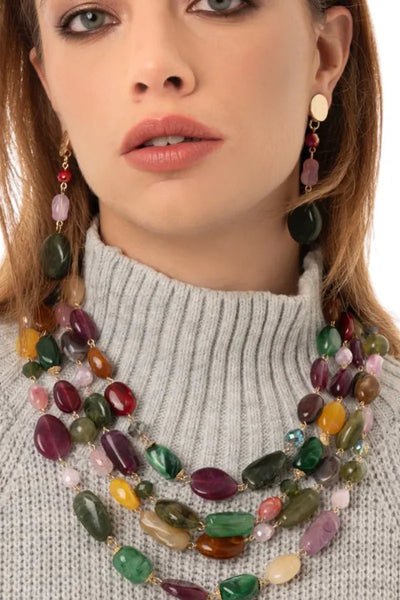 MYA ACCESSORIES | Collana girocollo multifilo con pietre