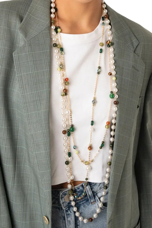 MYA ACCESSORIES | Collana lunga multifilo con pietre e perle