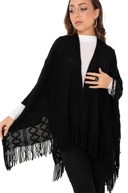 MYA ACCESSORIES | Scialle con frange laterali in acrilico nero