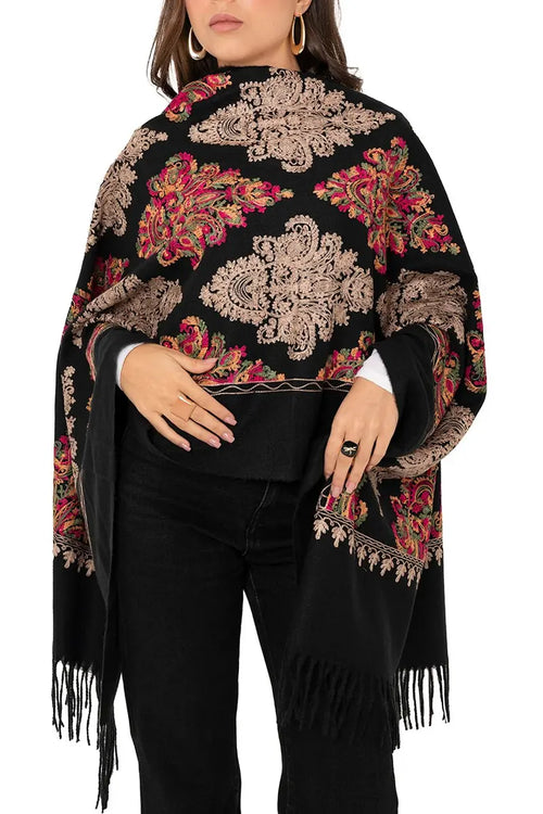 MYA ACCESSORIES | Sciarpa misto cashmere nera con ricami