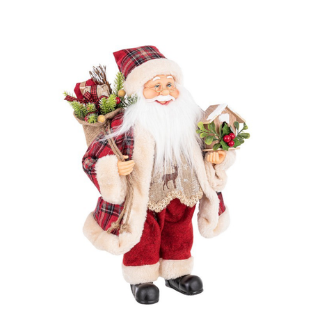 Babbo natale"Alwin" scozzese rosso in poliestere per decorazioni natalizie