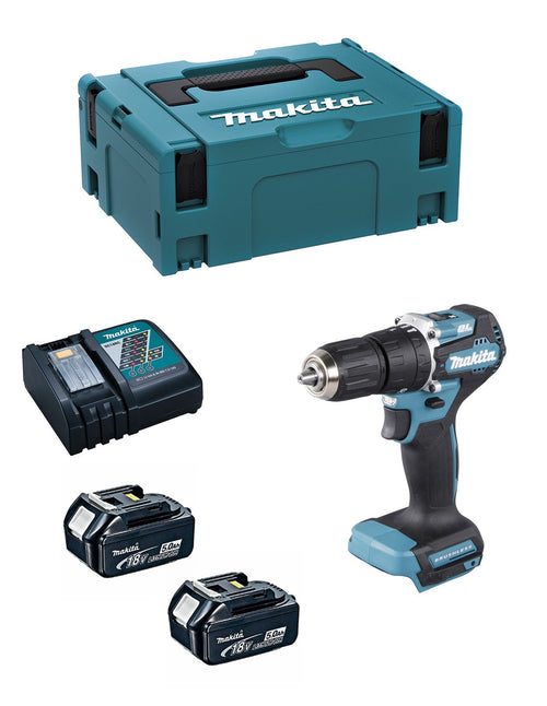 Makita trapano a percussione dhp487rtj (2 x 5,0 ah + dc18rc + makpac 2) 0088381740401