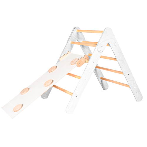 Triangolo di Pikler richiudibile bianco con rampa per arrampicata