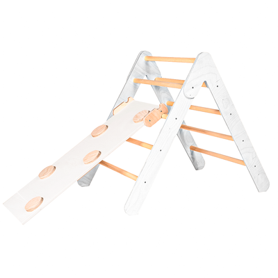 Triangolo di Pikler richiudibile bianco con rampa per arrampicata