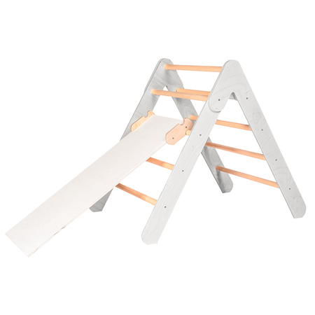 Triangolo di Pikler richiudibile bianco con rampa per arrampicata