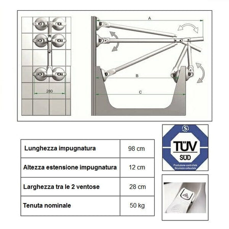 Maniglione a ventosa Quattro Power Tub ALL08ST62