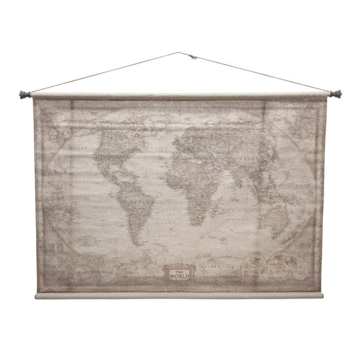 Quadro vintage stampa su tela arazzo da parete con mappamondo in tessuto 162 x h 107 cm