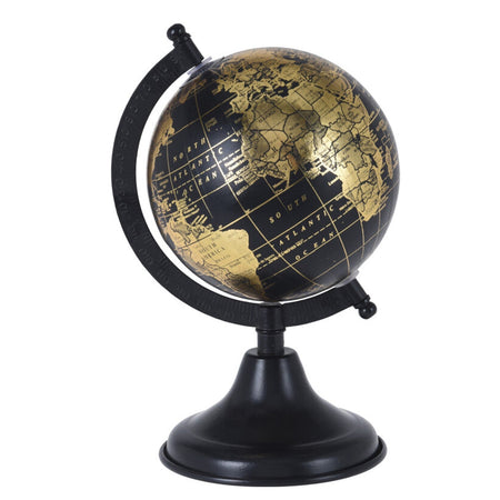 Mappamondo decorativo Nero e Oro girevole con base in metallo h 36 cm
