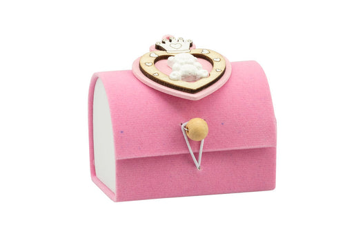 Scatolina Nascita Bimba scrigno in velluto celeste con corona legno e orsetta gessetto