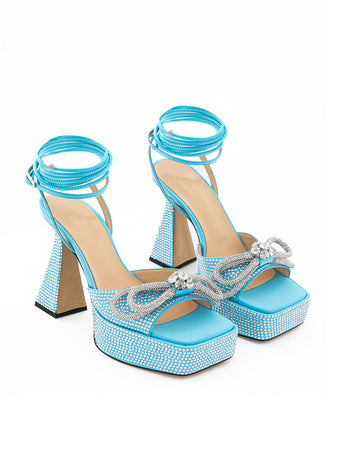 MACH & MACH Sandali Plateau Azzurro con Cristalli Doppio Fiocco Mach & Mach da donna