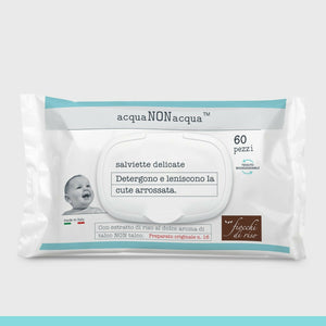 FIOCCHI DI RISO Acqua NON Acqua™ Salviettine Delicate Detergenti - con estratto di riso al dolce aroma di talco NON talco - 12 pacchi da 60 salviettine - 720 salviettine
