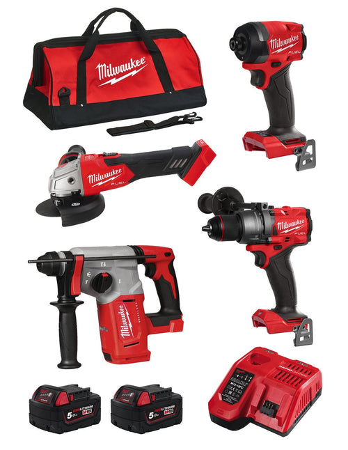 Milwaukee kit mwk401bag (m18blh + m18fid3 + m18fpd3 + m18fsag125xb + 2 x 5,0 ah + m12-18fc + borsa) 8435587930198