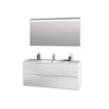 Mobile Bagno 120cm Sospeso Con Quattro Cassetti Lavabo Doppia Vasca Specchio E Doppia Lampada - Bianco Opaco - Mobile