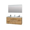 Mobile Bagno 120cm Sospeso Con Quattro Cassetti Lavabo Doppia Vasca Specchio E Doppia Lampada - Quercia - Mobile Bagno