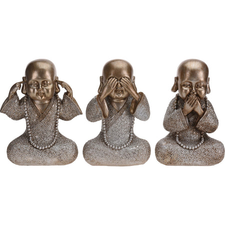 Set 3 Statue decorative moderne in fibra di cemento monaci Shaolin h 23 cm