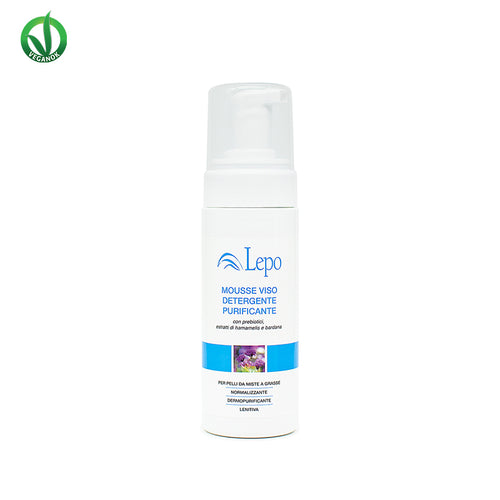 MOUSSE VISO DETERGENTE PURIFICANTE con prebiotici, estratti di hamamelis e bardana