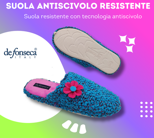 de fonseca Ciabatte Bouclé Suola in Gomma Antiscivolo, Pantofole Donna Estate Inverno in Cotone Traspirante